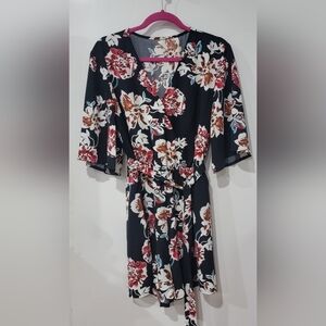 Floral Romper with Tie Front And Bell Sleeves